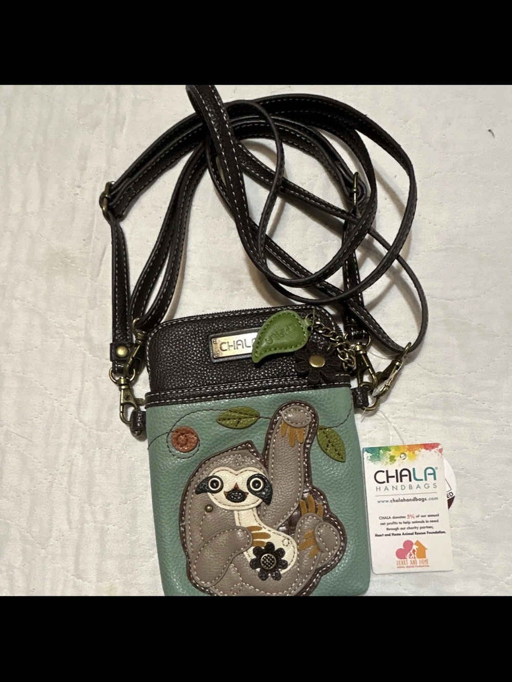 Chala Green and Brown Sloth Crossbody Bag